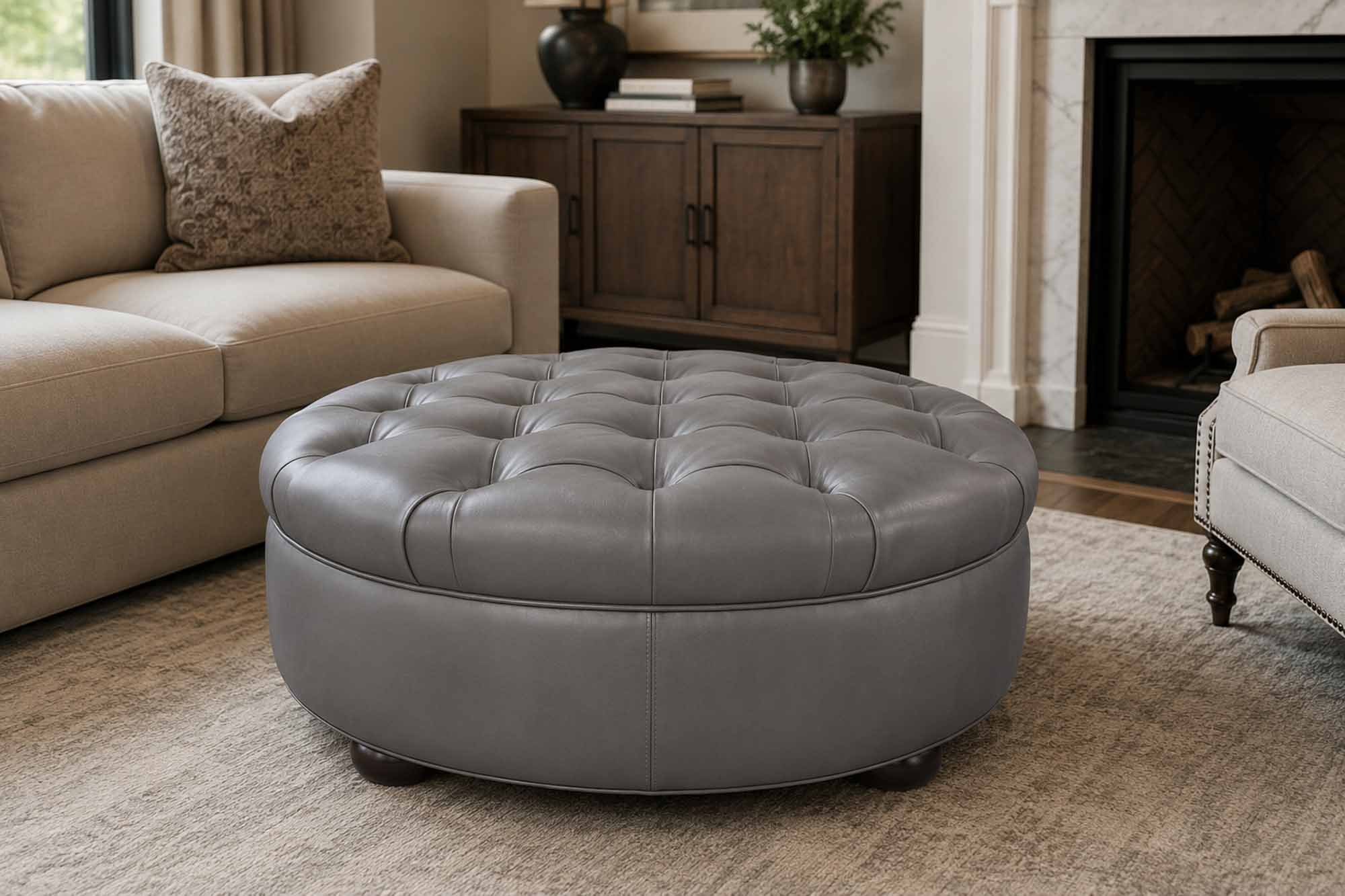 Ashbrook Leather Ottoman - Image 2