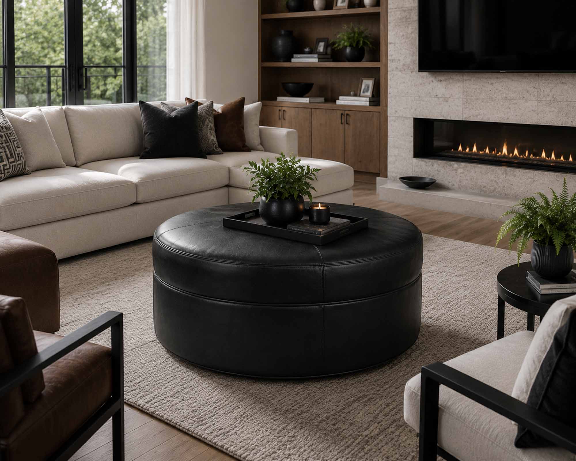 Bainbridge Leather Ottoman - Image 4