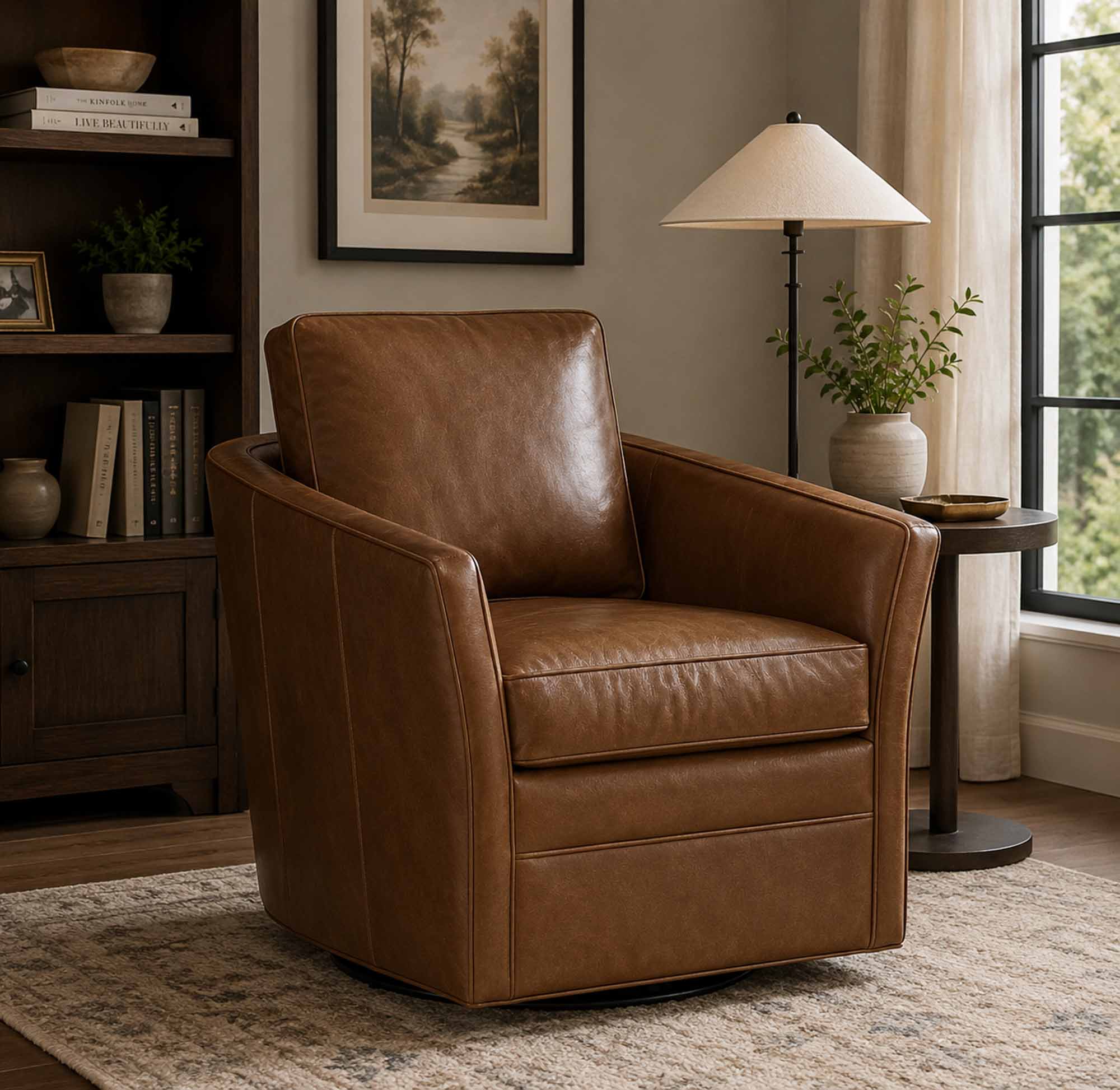 Blair Leather Swivel Tub Chair - Image 3