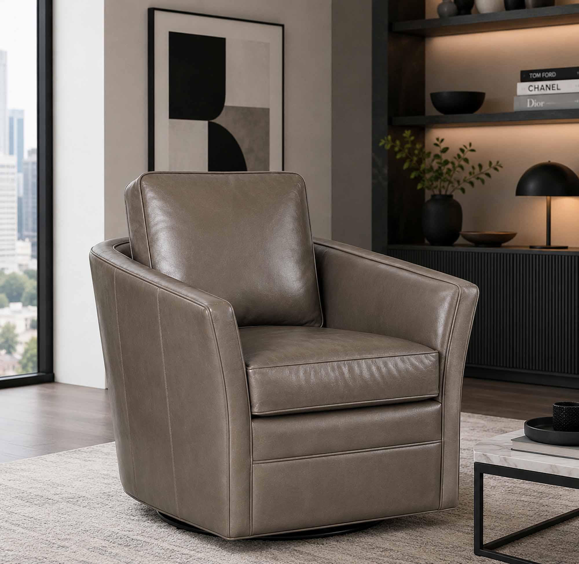Blair Leather Swivel Tub Chair - Image 4