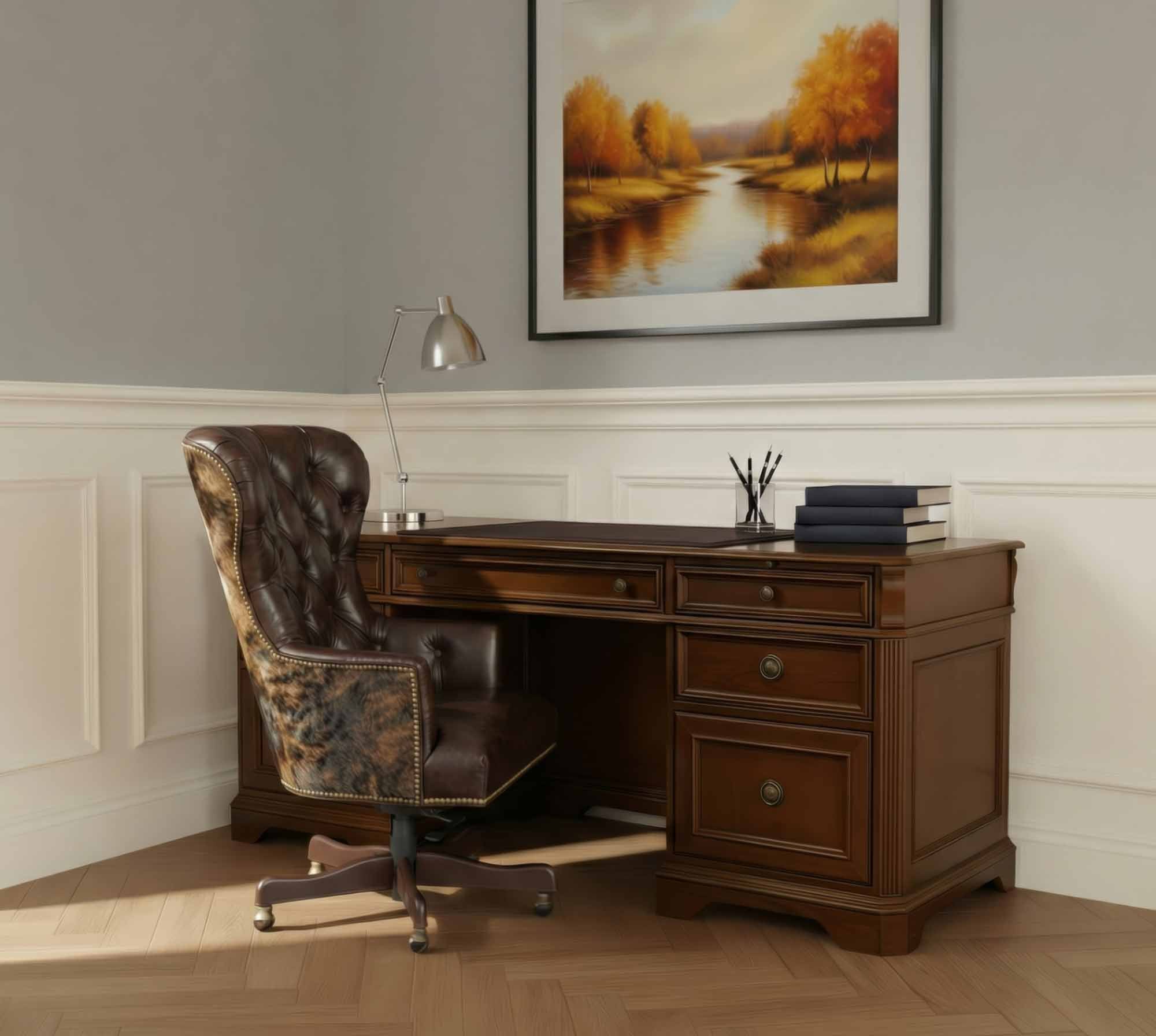 Blyer Leather Swivel Tilt Executive Chair In Brown - Image 2