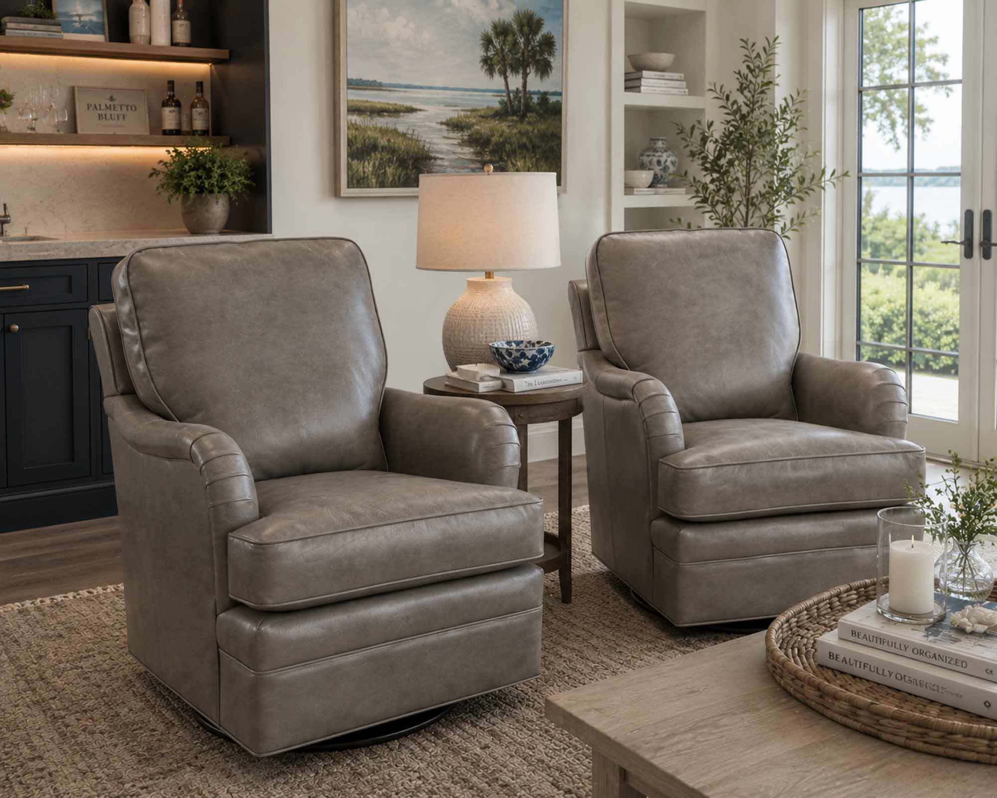 Pottery Leather Swivel Glider Chair - Image 5