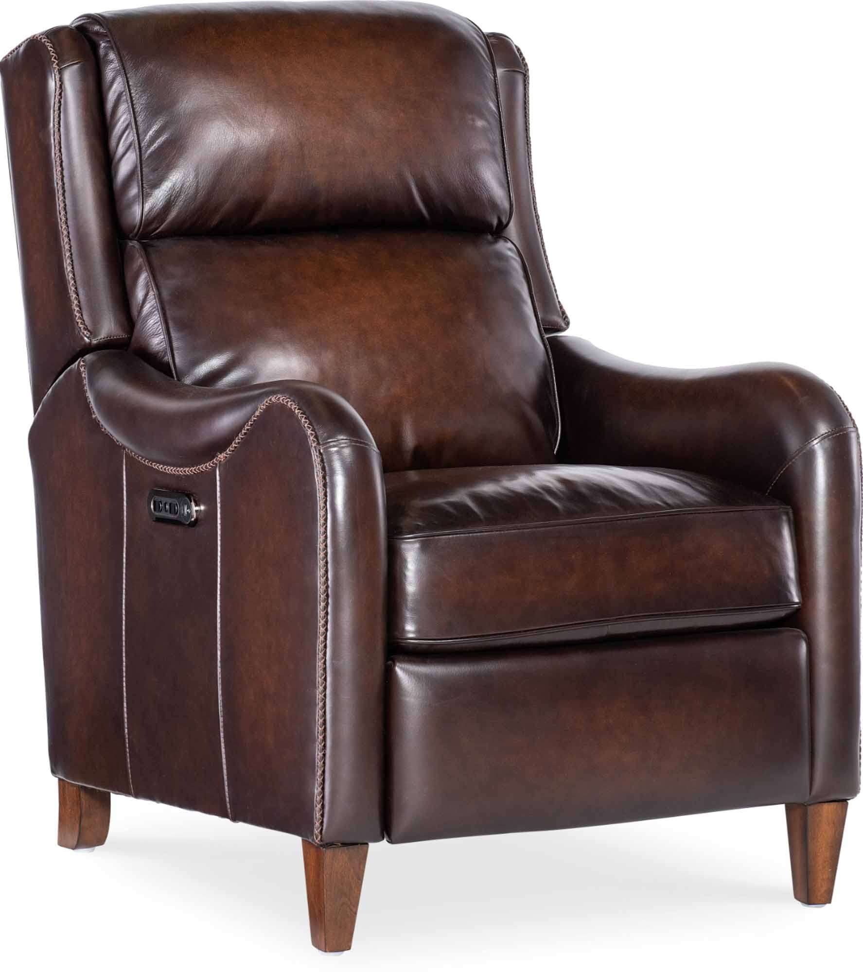 Carrington Leather Power Recliner With Articulating Headrest In Brown