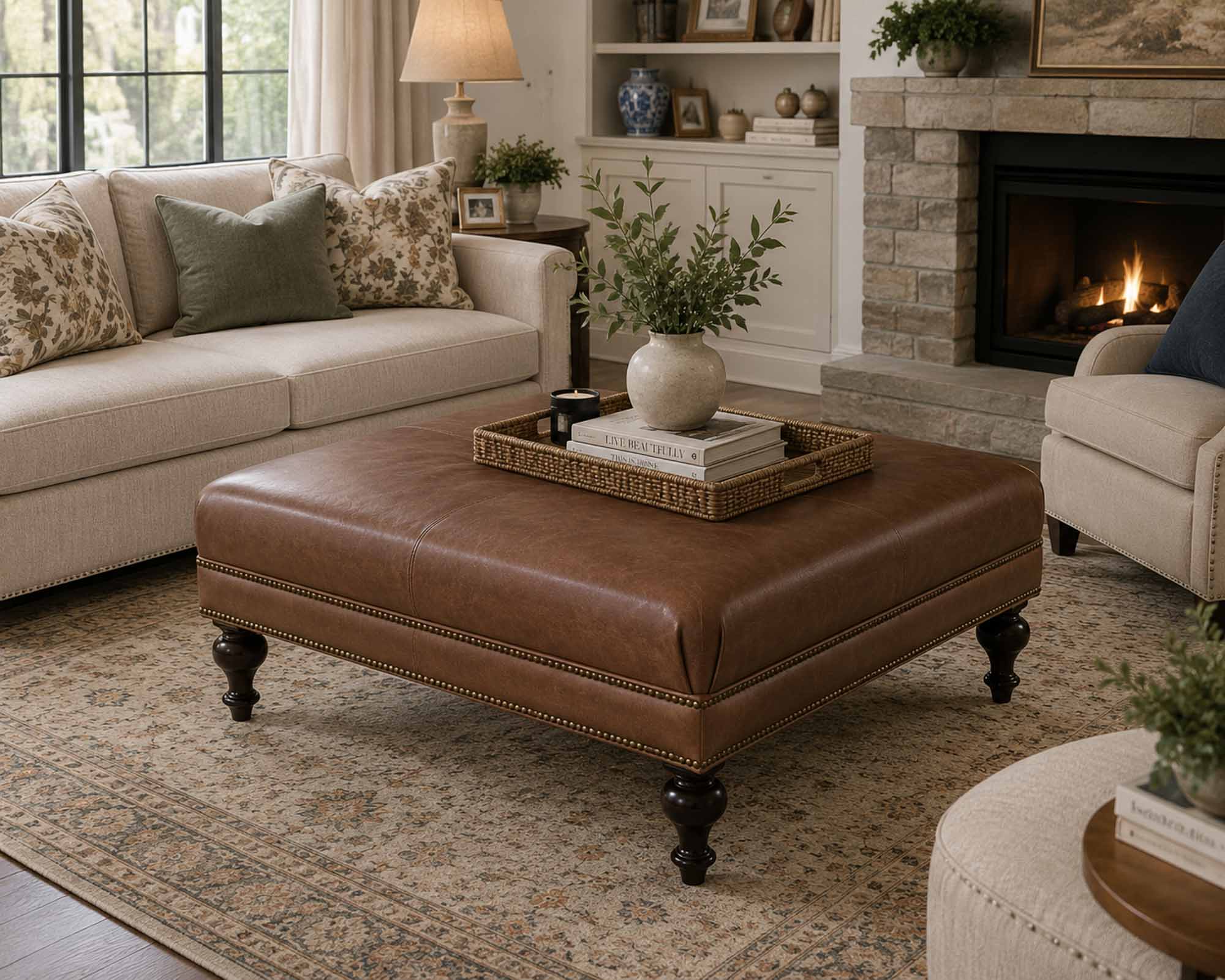 Chad Leather Cocktail Ottoman - Image 6