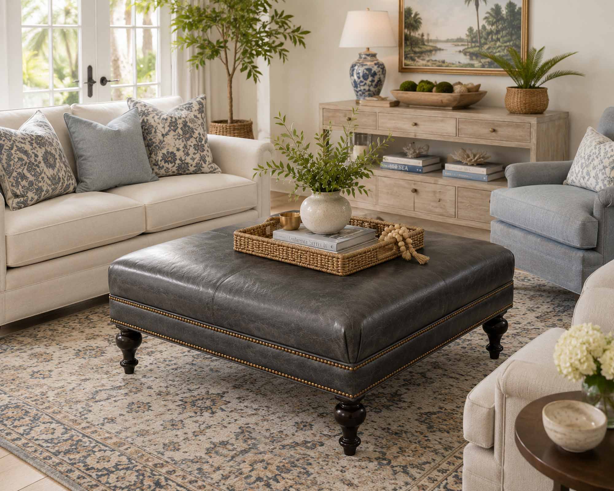 Chad Leather Cocktail Ottoman - Image 7