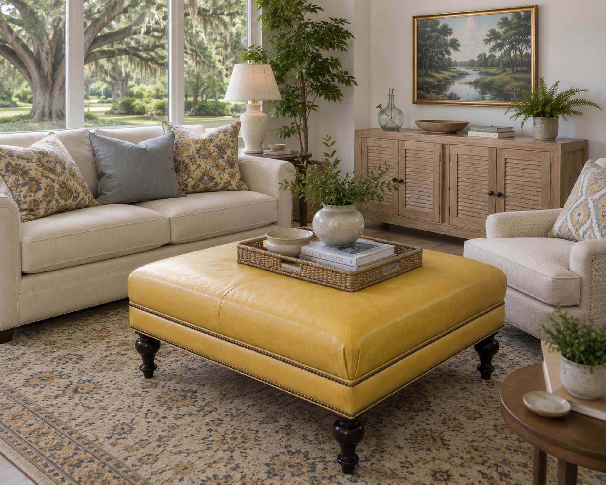Chad Leather Cocktail Ottoman - Image 8