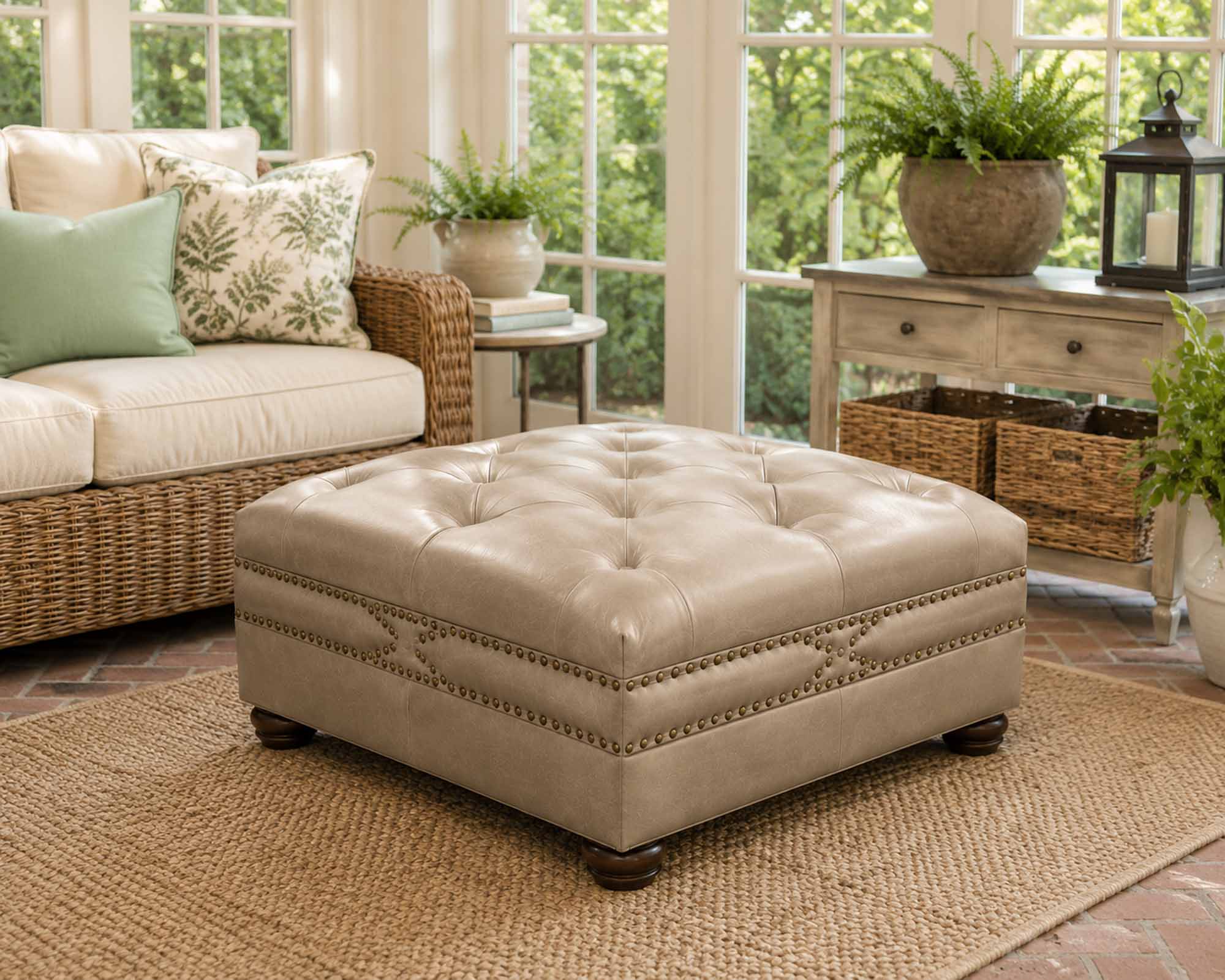Corona Leather Ottoman - Image 3