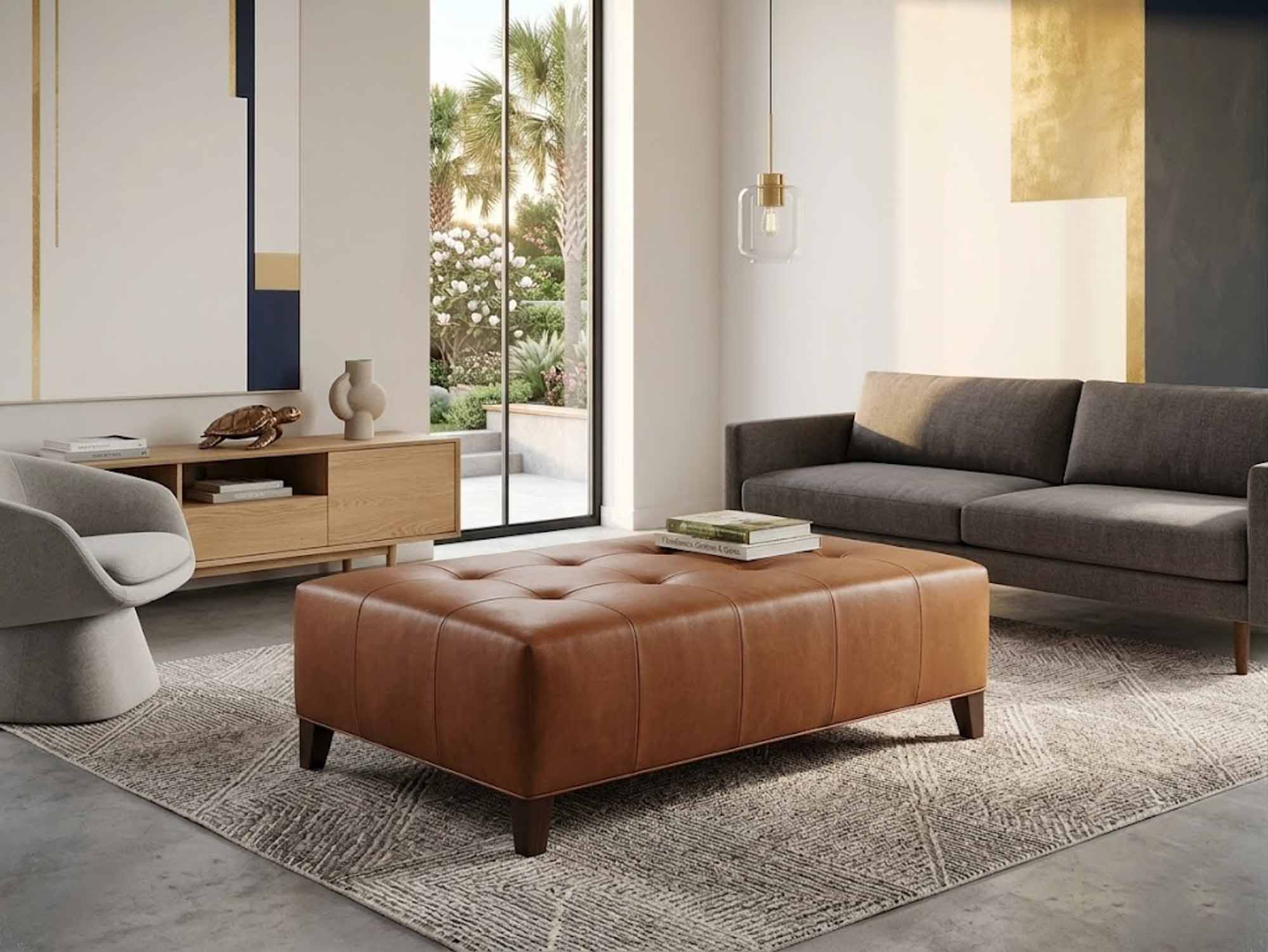 Desmond Leather Ottoman - Image 3