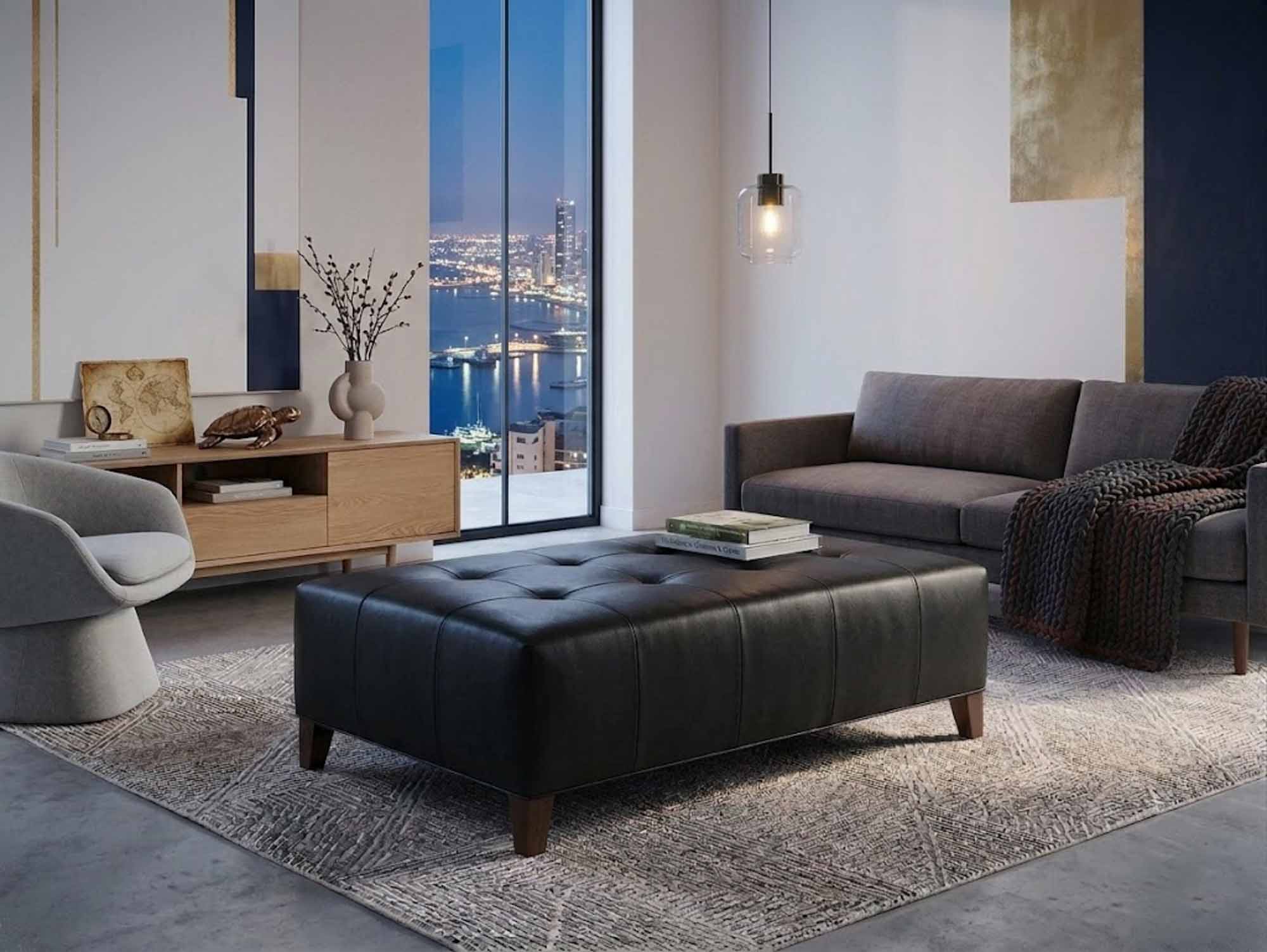 Desmond Leather Ottoman - Image 4