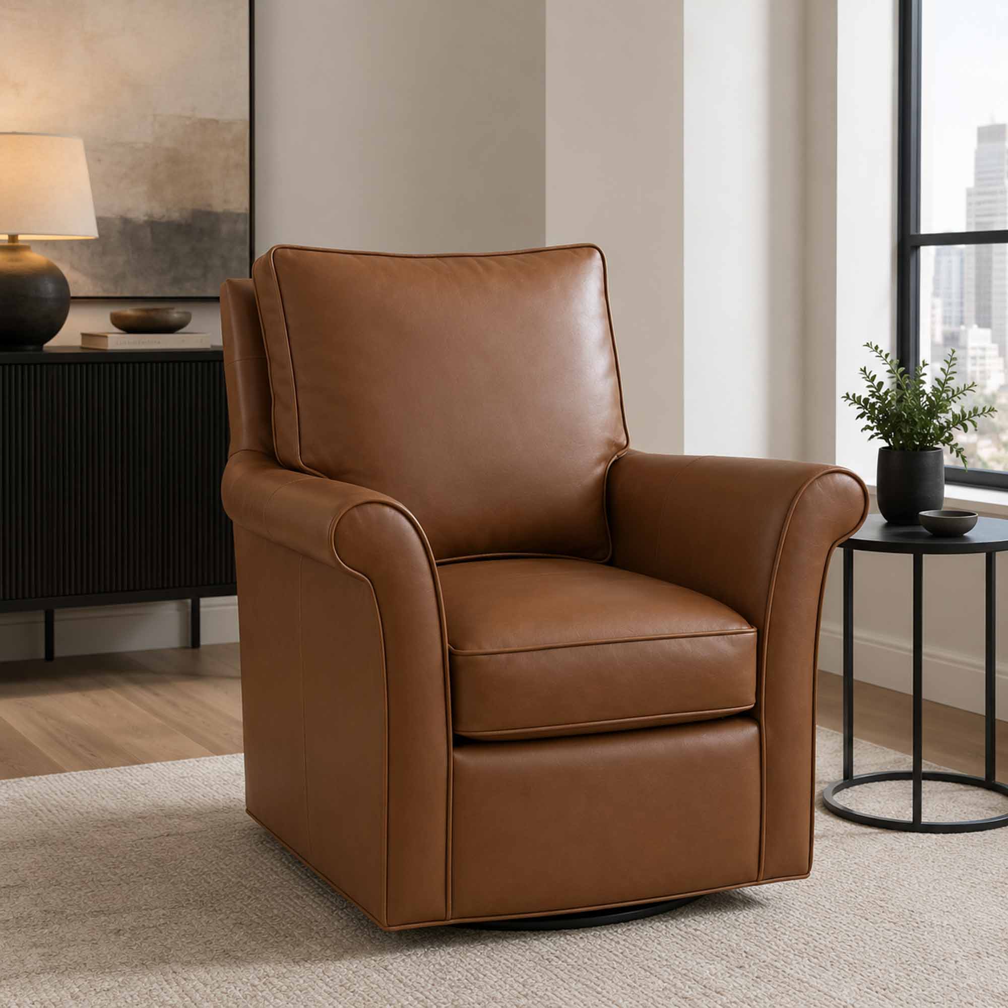 Fleming Leather Swivel Chair - Image 7