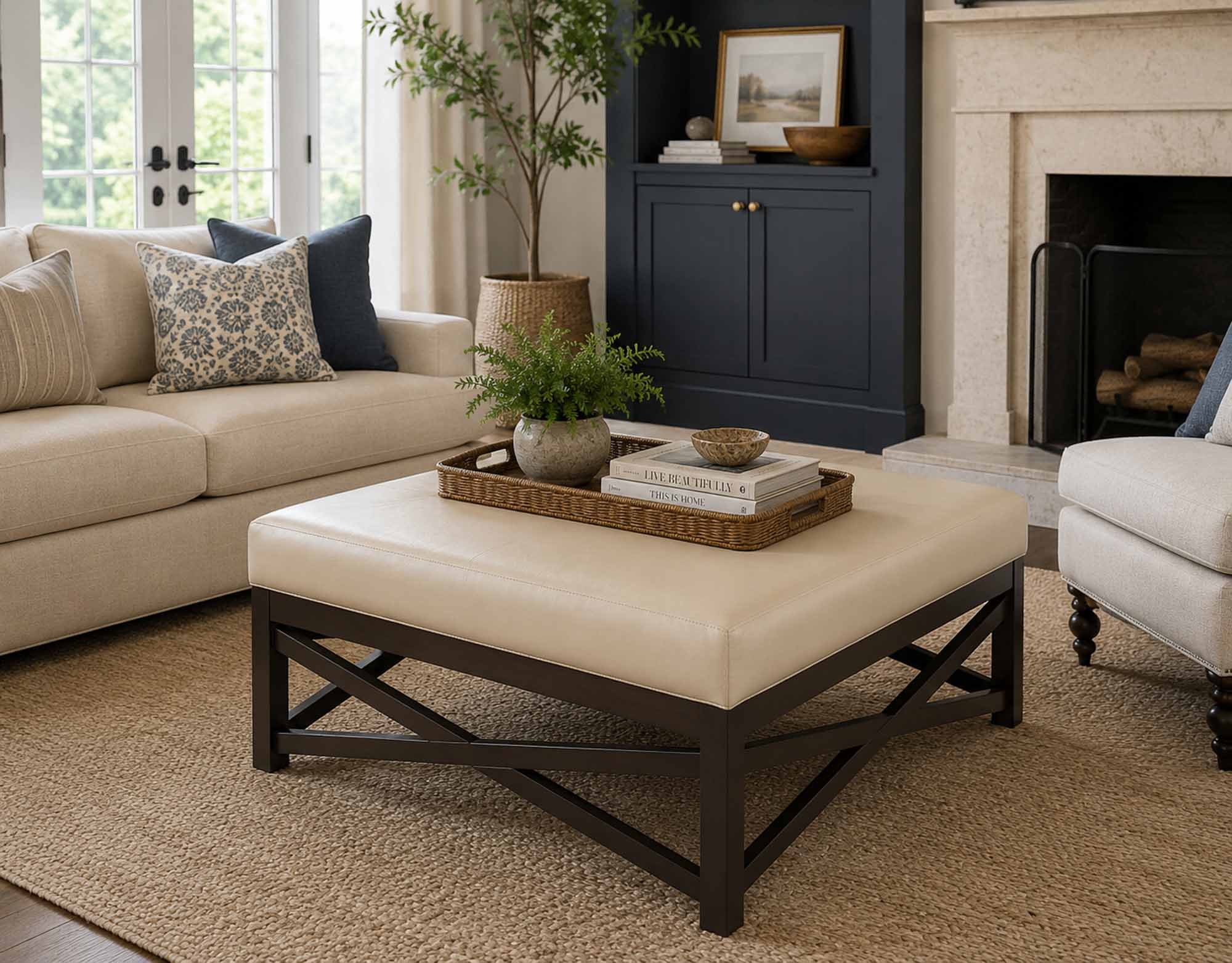 Jasper Leather Cocktail Ottoman - Image 2