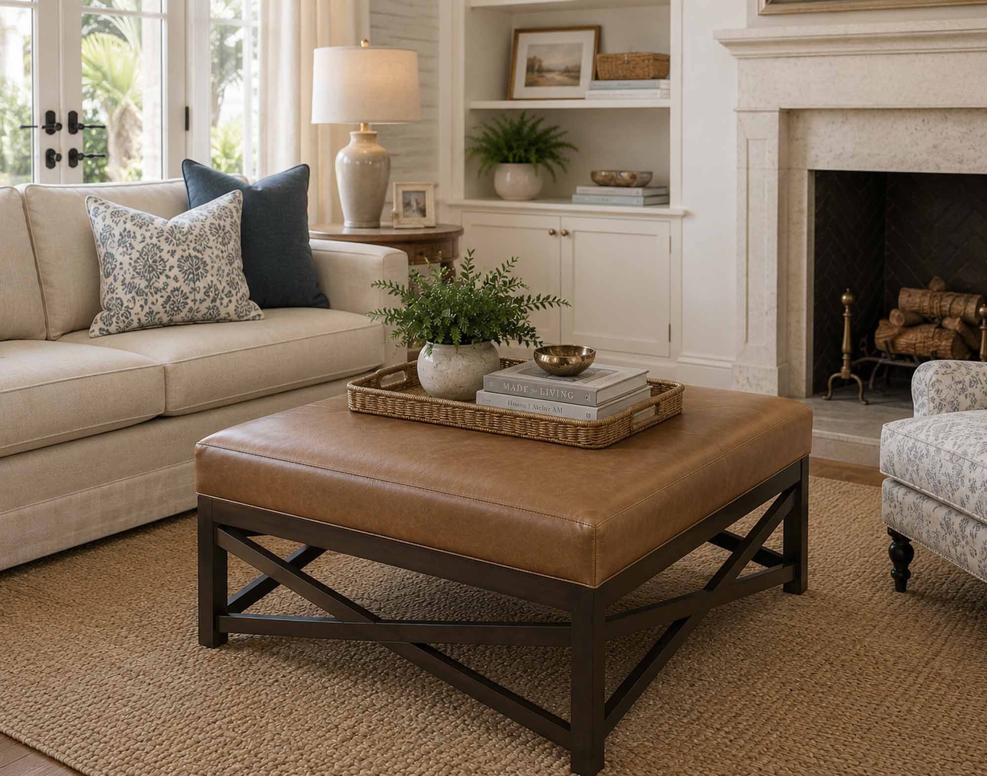 Jasper Leather Cocktail Ottoman - Image 3