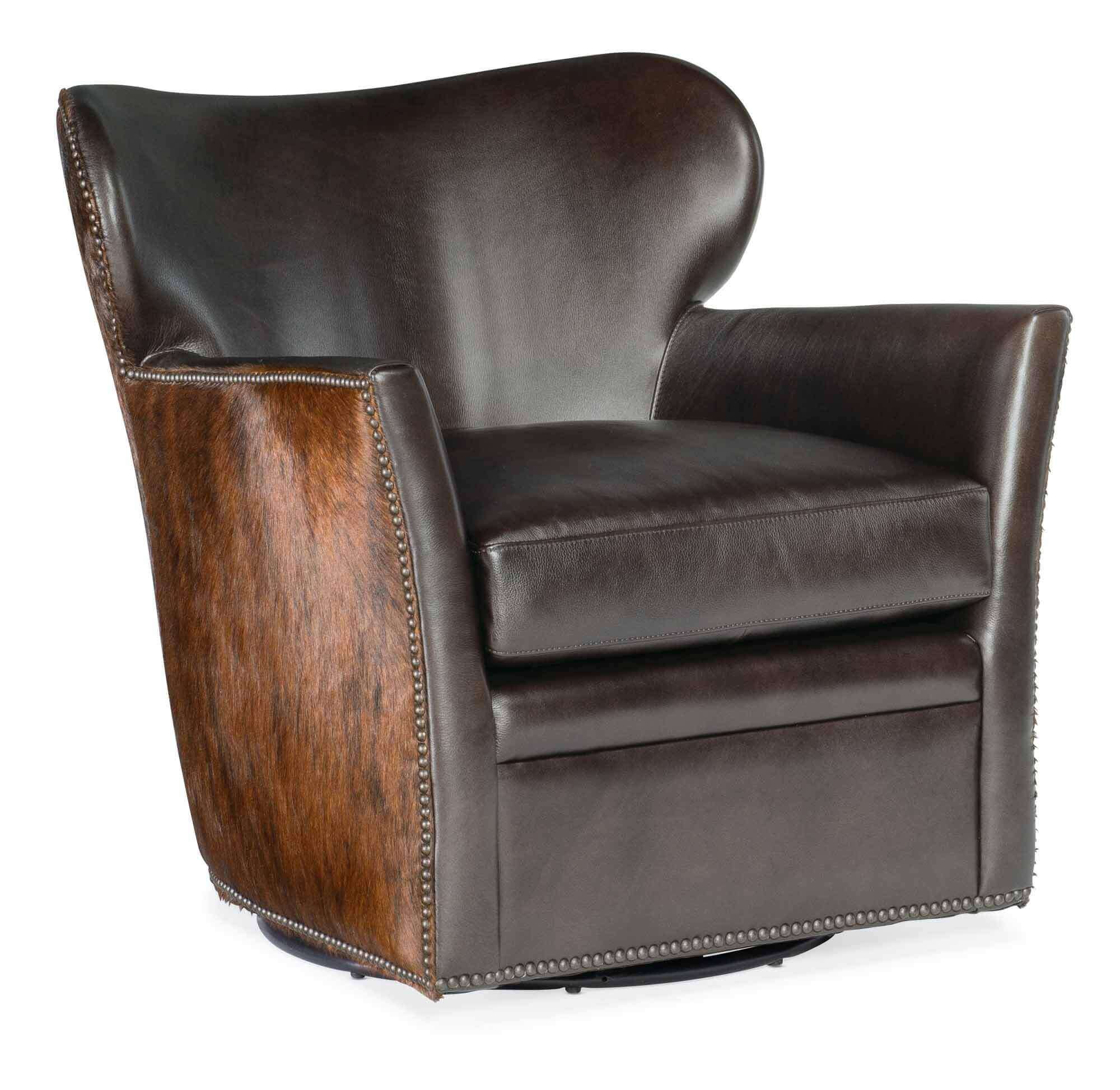 Kato Leather Swivel Chair In Brown