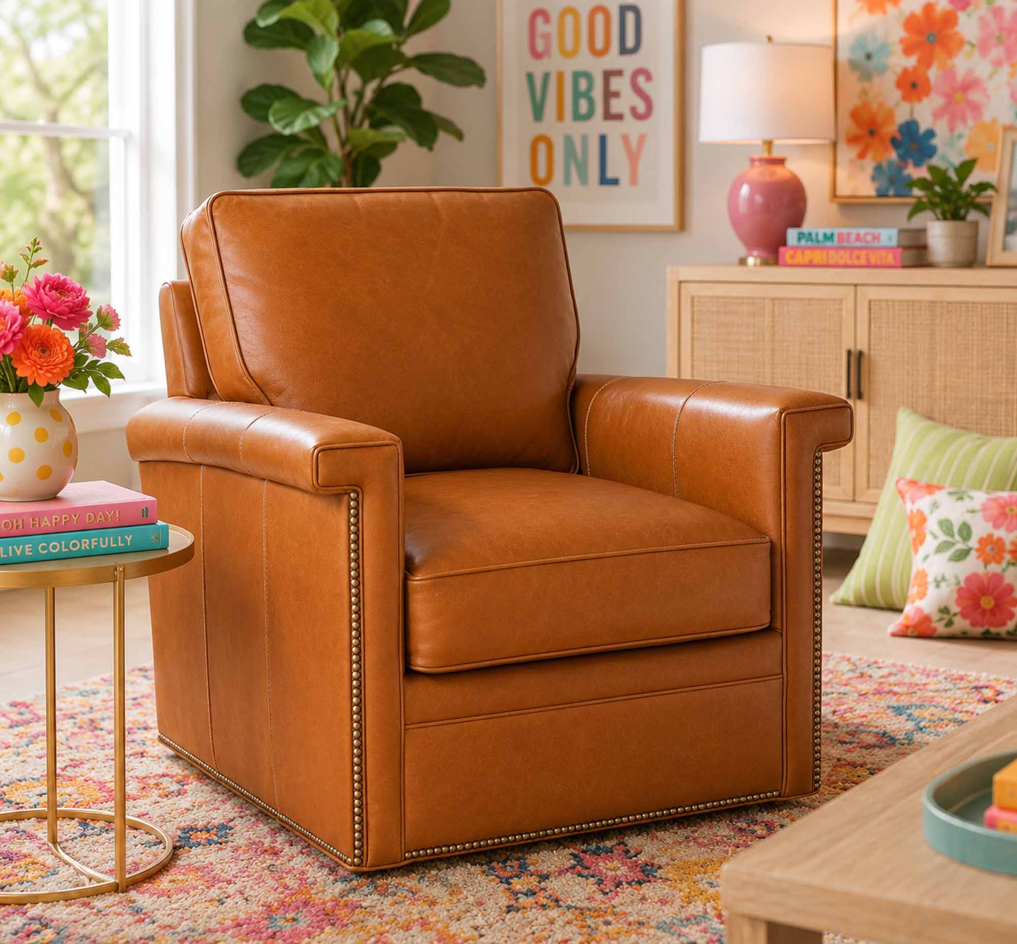 Mallory Leather Swivel Chair - Image 4