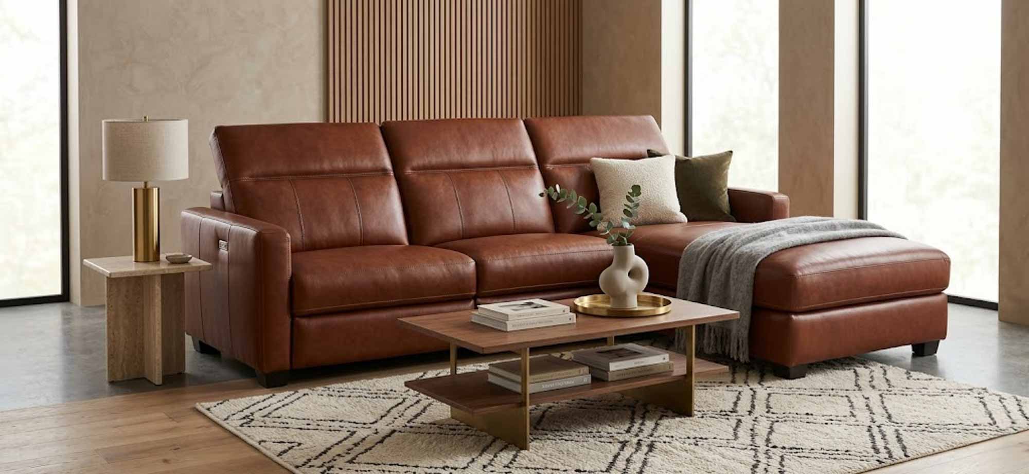 Manzoni Leather Power Reclining Sofa With Articulating Headrest With Chaise - Image 2