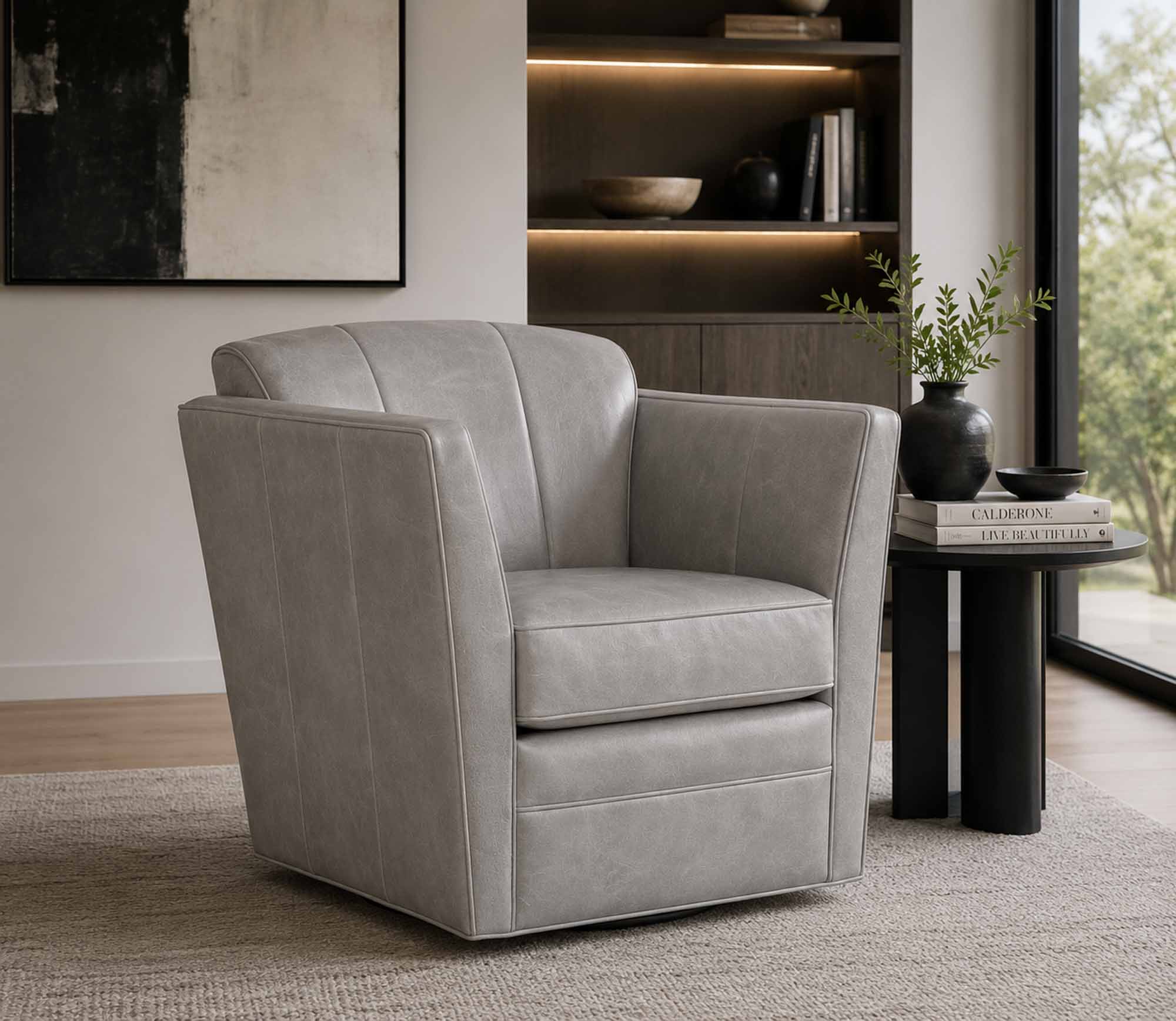 Mila Leather Swivel Chair - Image 4