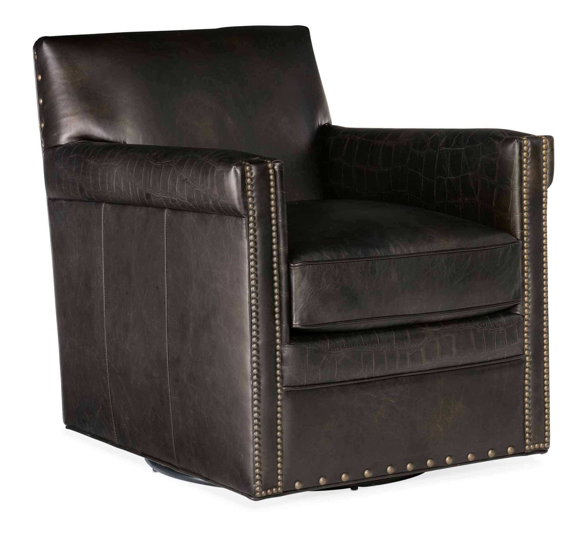Park Leather Swivel Chair In Dark Brown