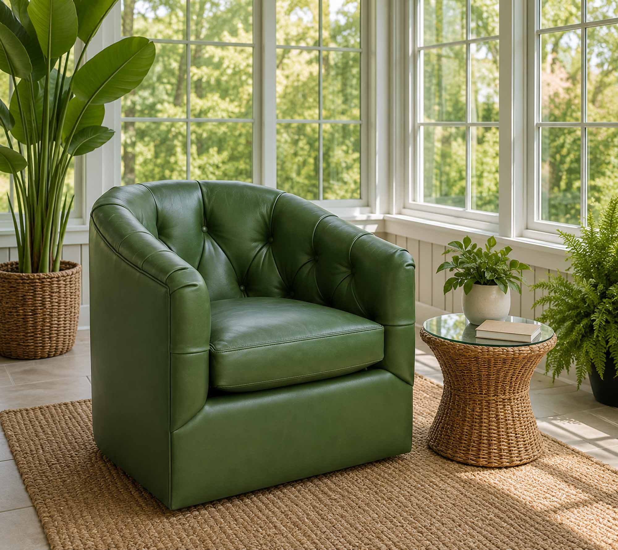 Peacock Leather Swivel Chair - Image 12