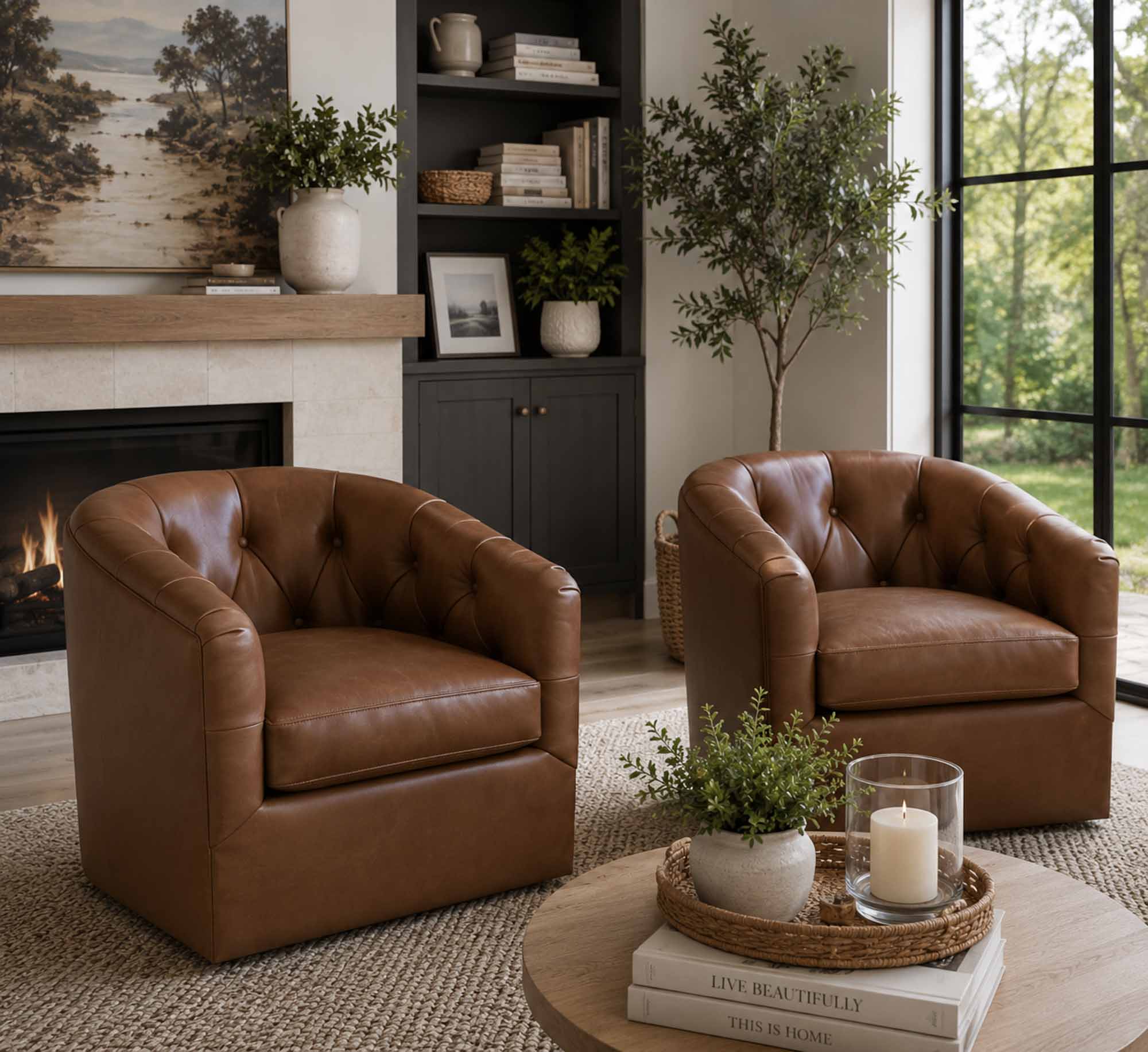 Peacock Leather Swivel Chair - Image 15