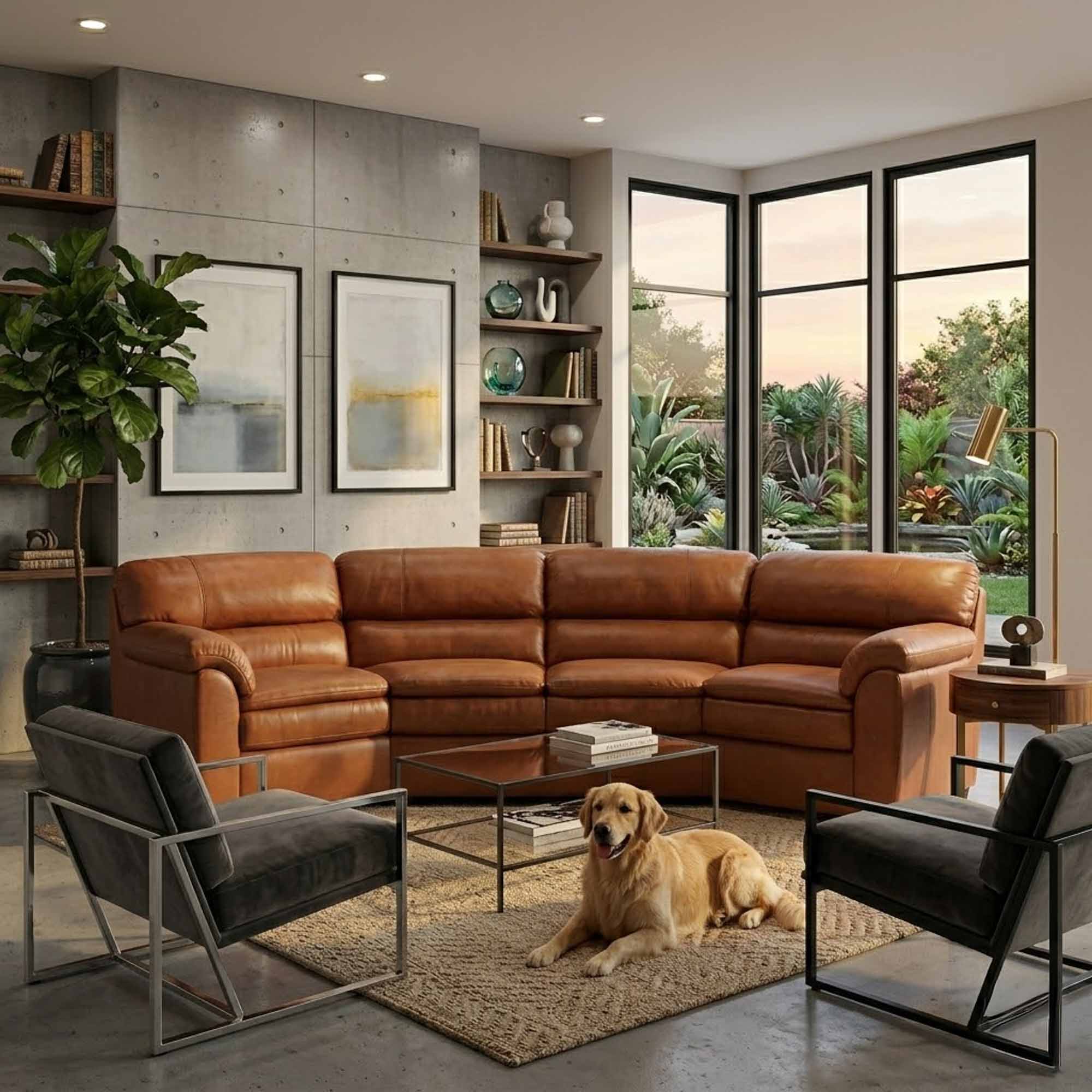 Phoenix Leather Four Cushion Conversation Sofa - Image 4