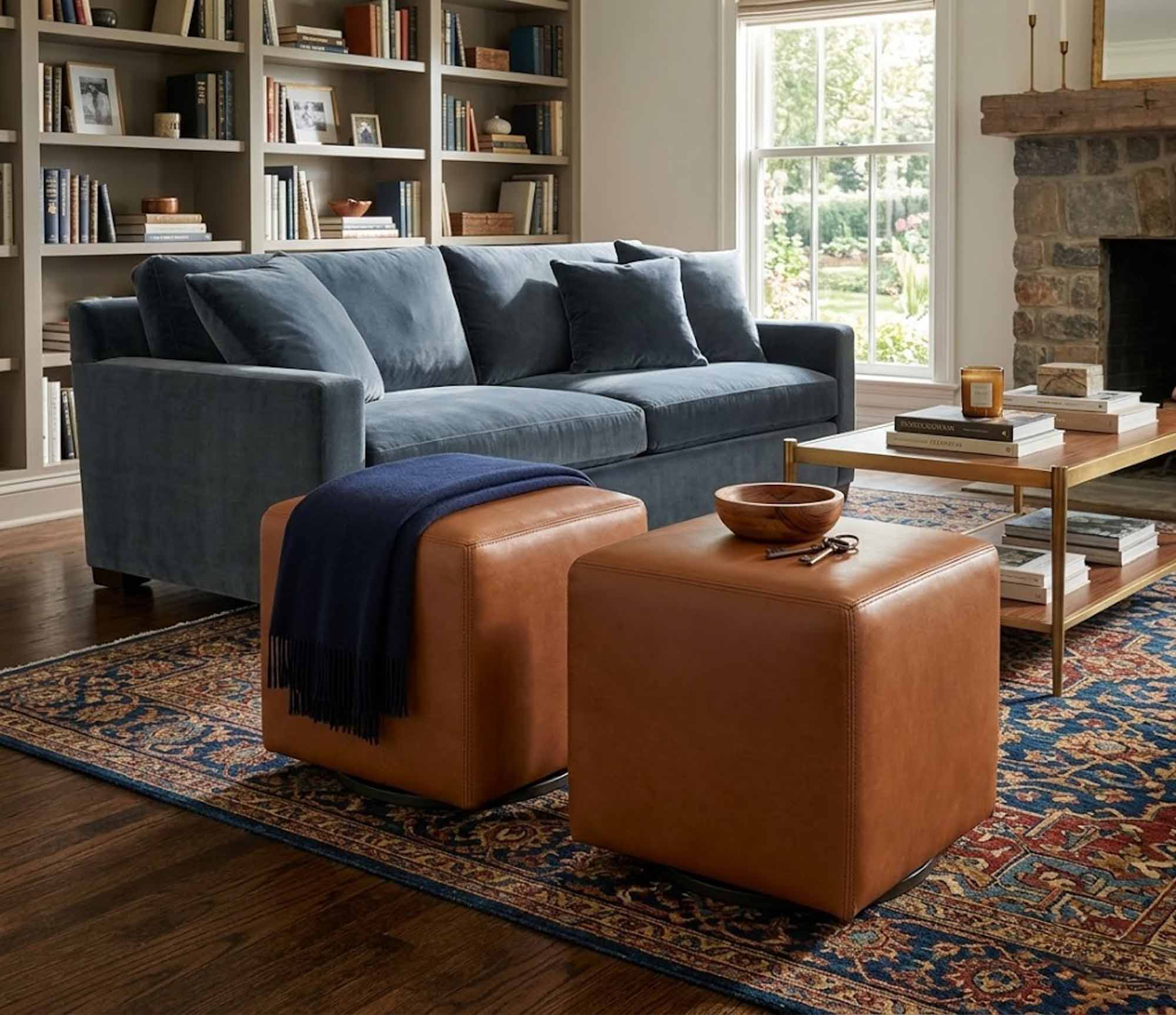 Ruthie Leather Cube Ottoman With Swivel - Image 3