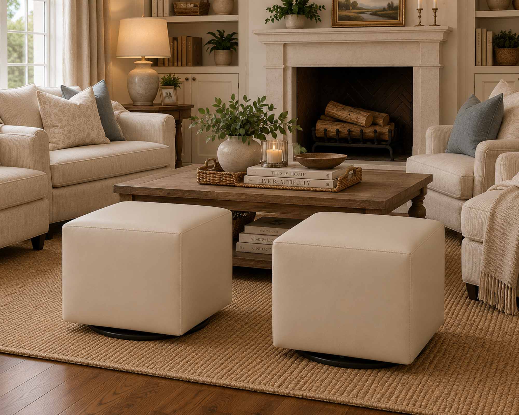 Ruthie Leather Cube Ottoman With Swivel - Image 4