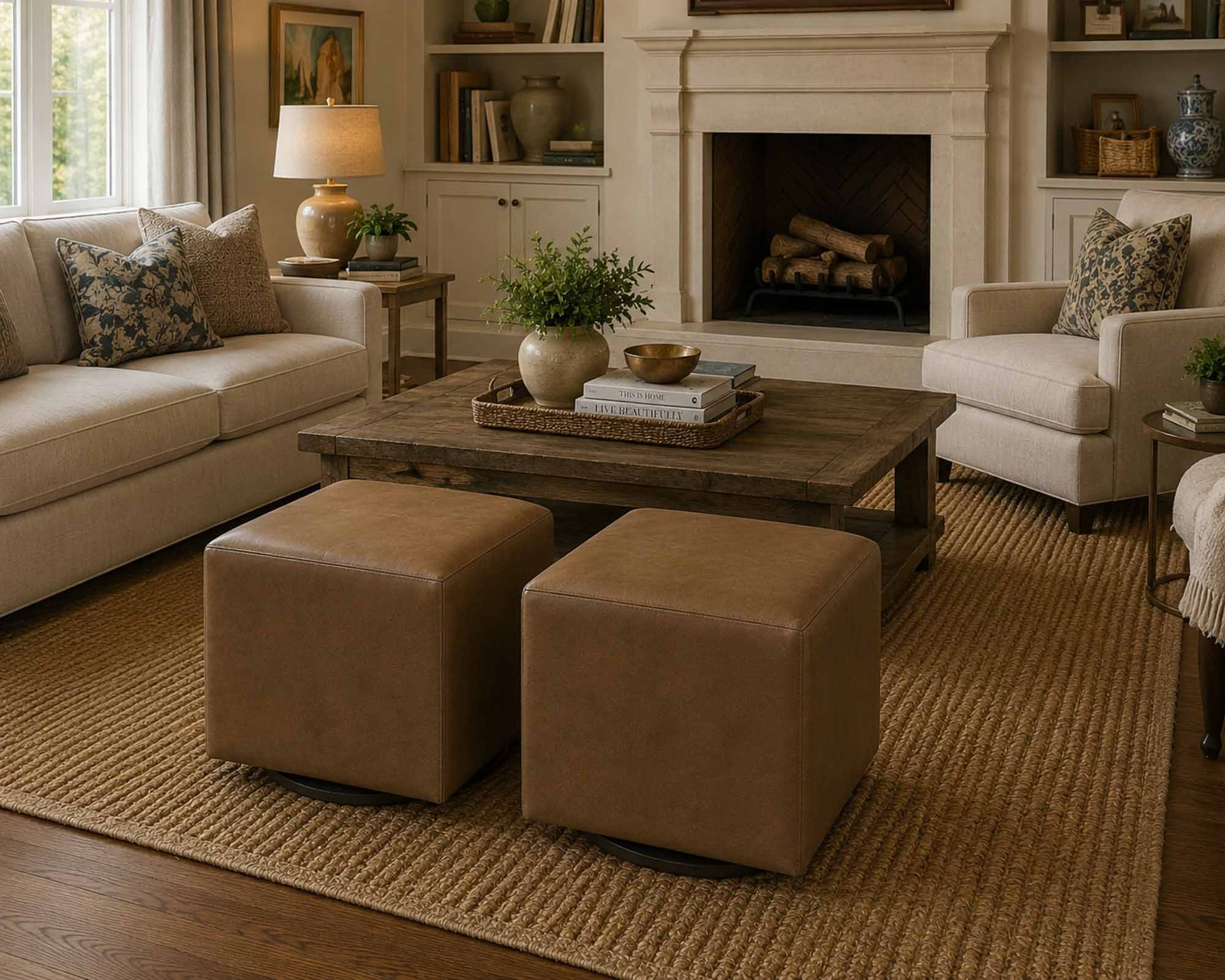 Ruthie Leather Cube Ottoman With Swivel - Image 5