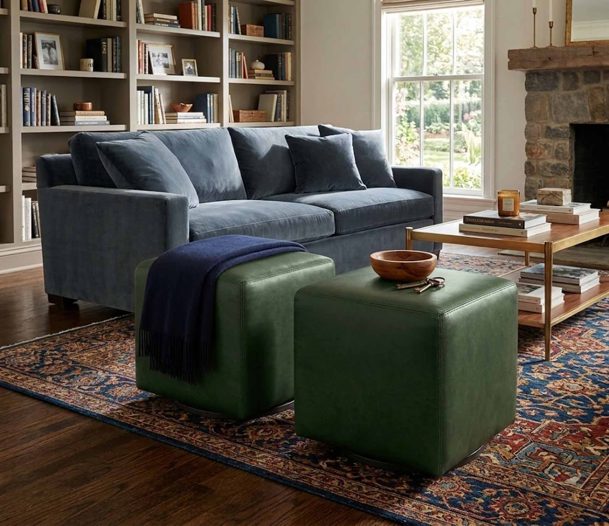 Ruthie Leather Cube Ottoman With Swivel - Image 6