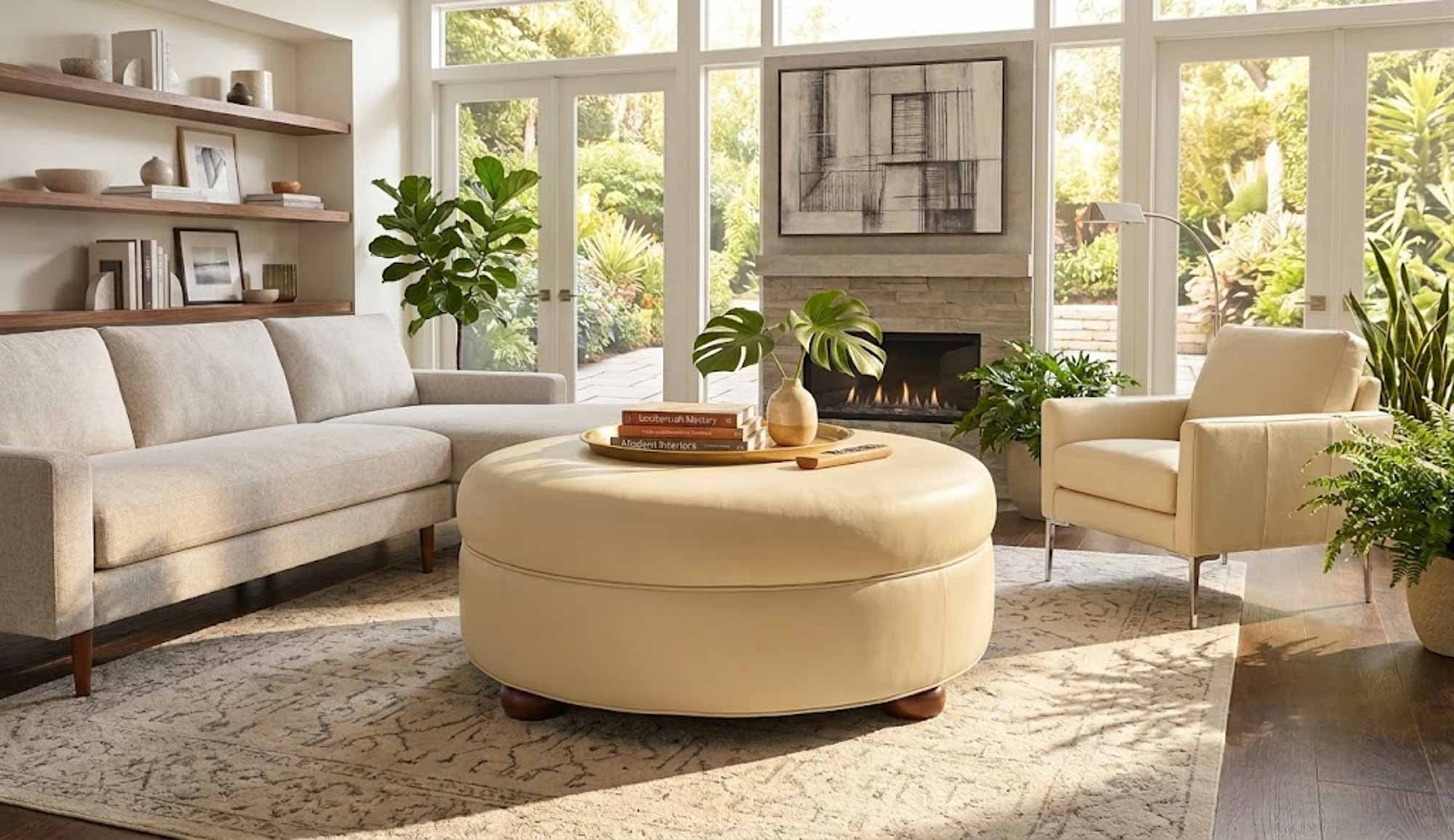 Telly Leather Ottoman - Image 3