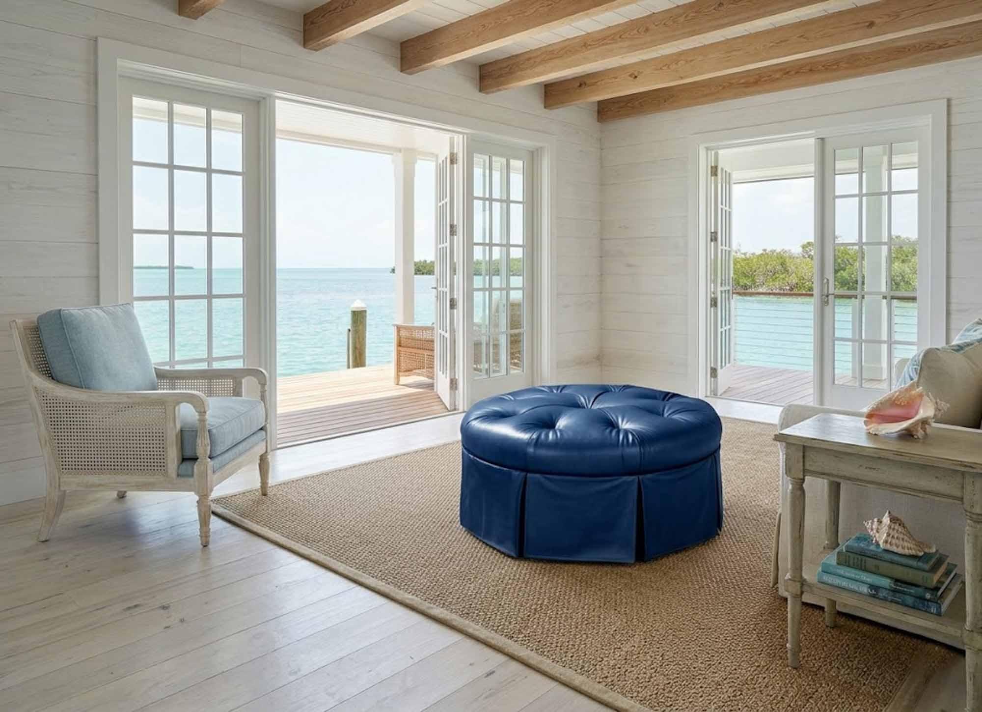 Tufted Round Leather Ottoman - Image 4