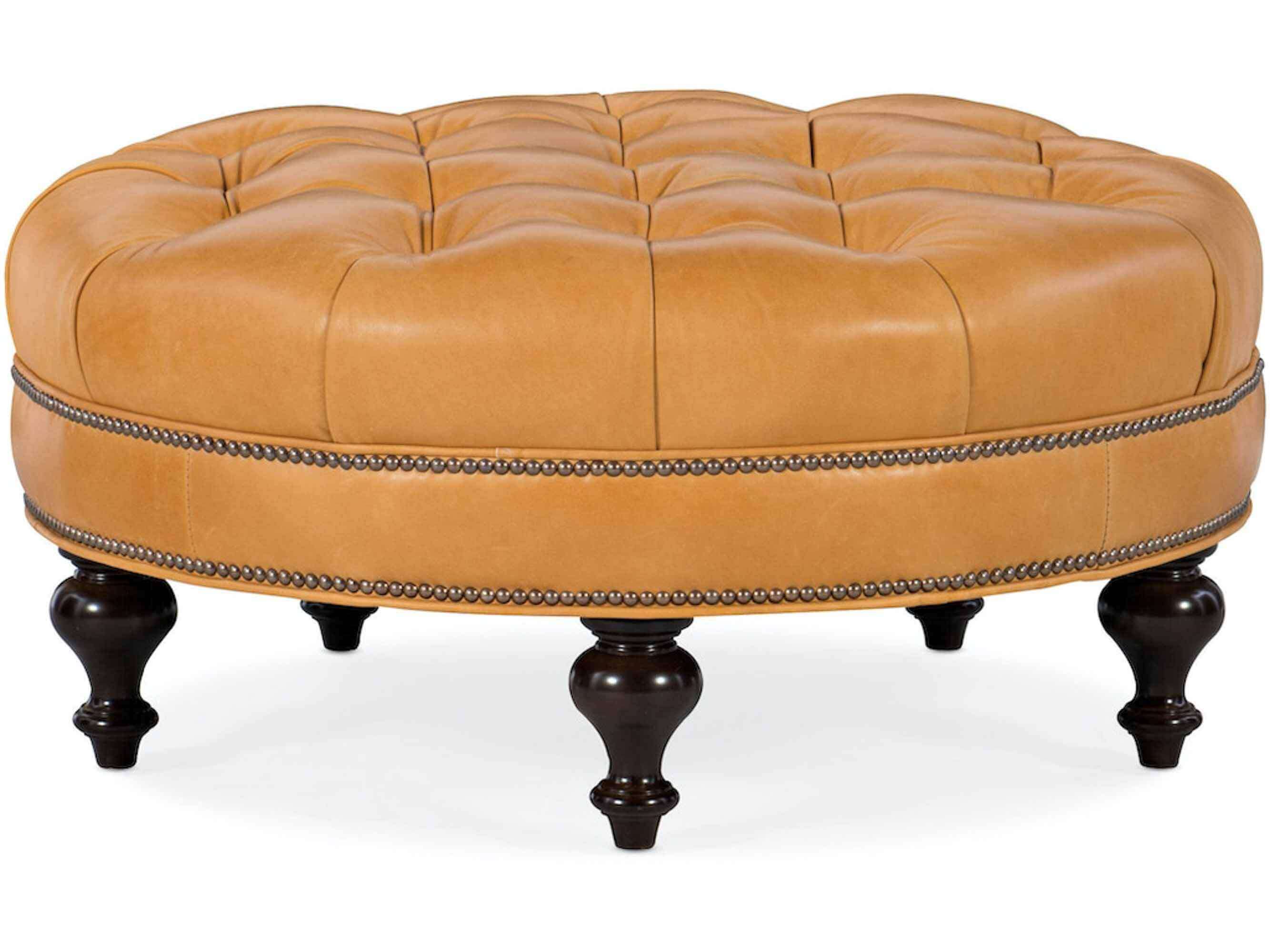 Well Rounded Tufted Top Leather Cocktail Ottoman