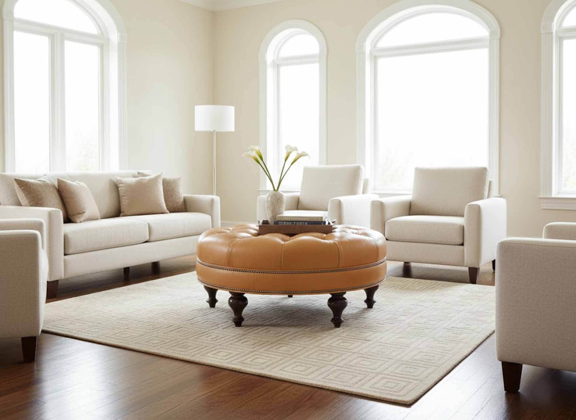 Well Rounded Tufted Top Leather Cocktail Ottoman - Image 2